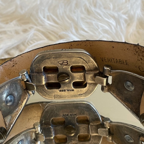 Vintage black reptile leather western belt, brass/ silver buckle, Sz M 🇨🇦 - Picture 9 of 9